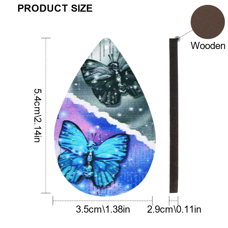 Women's Elegant Blue Butterfly Pattern Wooden Earrings